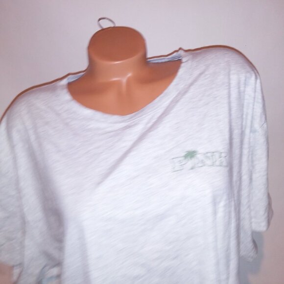 Victoria Secret PINK T Shirt VS Tee Gray Marl Green Logo Crew Neck Short Sleeve - Picture 7 of 11